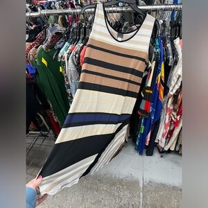 Covington Beige and Black Striped Dress